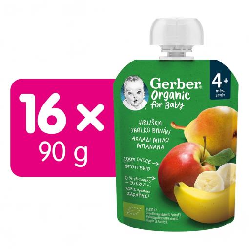 16x GERBER Organic Kapsička hruška, jablko a banán 90 g?
