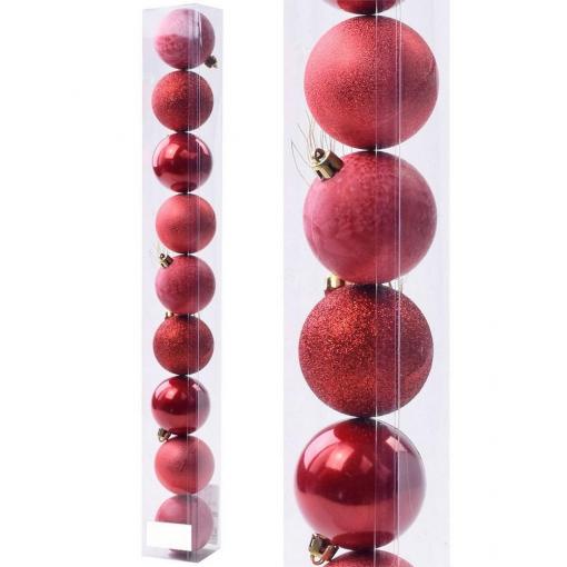 Vianočné gule plast 6cm s/9 006 červené - Dekorácia