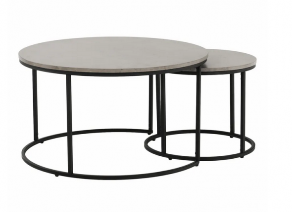 IKLIN Beton/CI - Konferenčné stolíky, set 2 ks, beton/čierna(1ks priemer 80+1ks priemer 50cm)