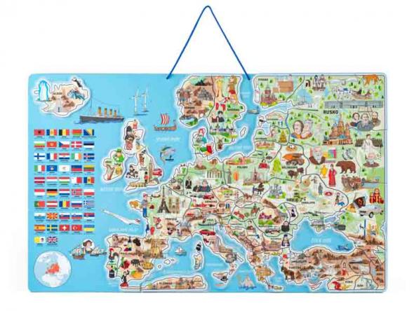 WOODY Hra spoločenská Mapa Európy, magnetická 3v1, CZ