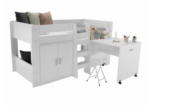 FANY BI - posteľ kombinovaná do detskej izby so stolíkom a skrinkou v prevedení biela
