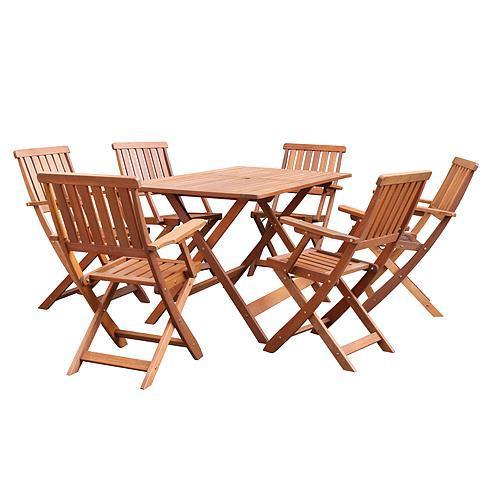 Strend Pro LEQ MARIBO - set terasový drevený = stôl LOMBORG (802239) + 6ks stoličiek HERINGE (802362)