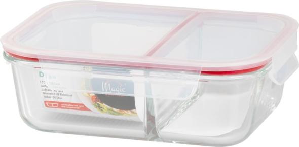 MagicHome, - Dóza sklenená, obdĺžníková, 1500 ml, s vekom, s rozdeľovačom