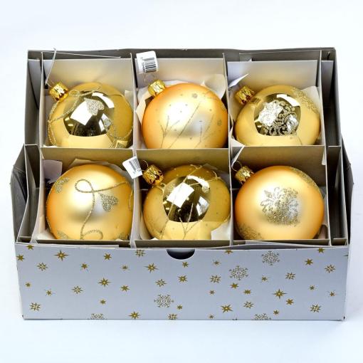 Vianočná guľa sklo zlato/zlatý dekor 7cm , 6ks - Dekorácia