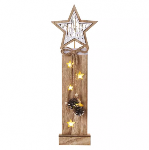 Emos LED dekorácia drevená – hviezdy, 48 cm, 2x AA, vnútorná, teplá biela, časovač - Vianočná dekorácia
