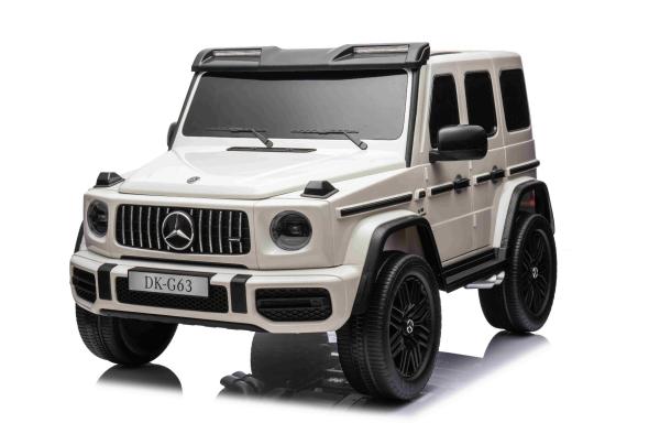 BENEO Mercedes-Benz G63 AMG 4x42 Dvojmiestne 12V, biele, MP3 Prehrávač s USB/AUX vstupom, Pohon 4x4, - Elektrické autíčko