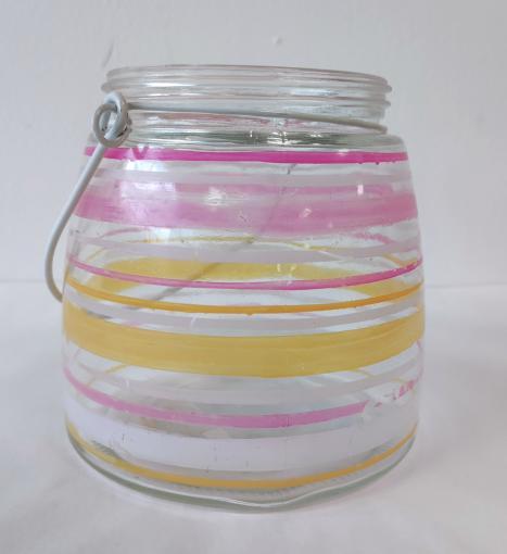 Makro - Lampáš sklo ružovo žlté pruhy12cm POŠKODENÝ