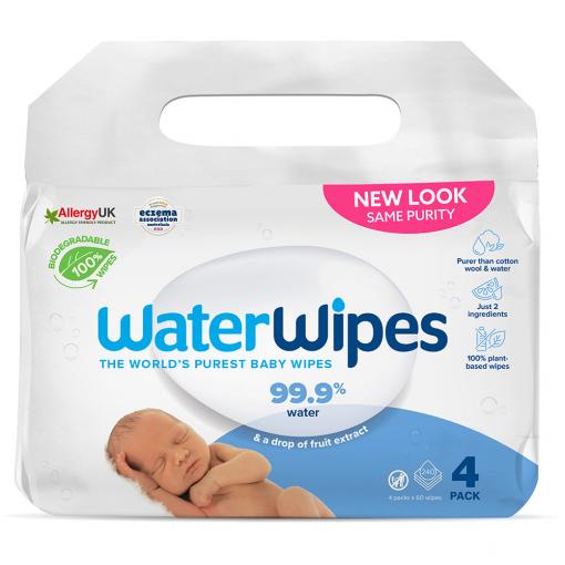 4x WATERWIPES Vlhčené obrúsky bez obsahu plastov 60 ks ( 240 ks )