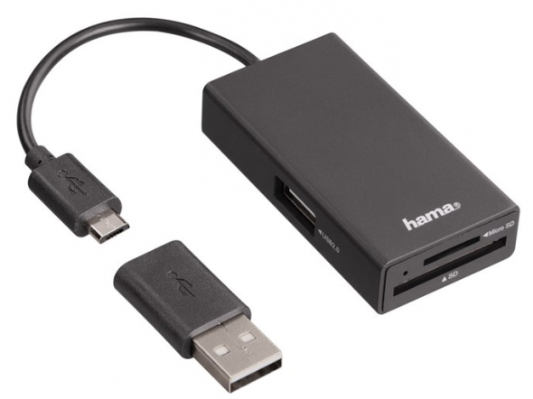Hama USB 2.0 OTG Hub/čítačka kariet pre smartfón/tablet - USB OTG rozbočovač/čítačka