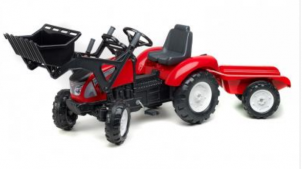 FALK Šliapací traktor Garden MSTER s nakladačom a vlečkou červený - Detské šlapadlo