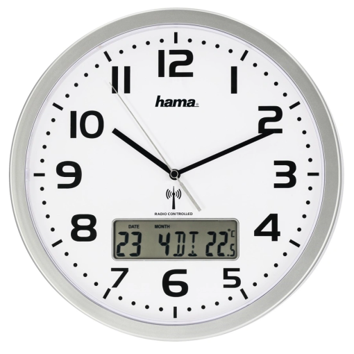 Hama - Extra, nástenné hodiny riadené rádiovým signálom, s dátumom a teplotou 30cm