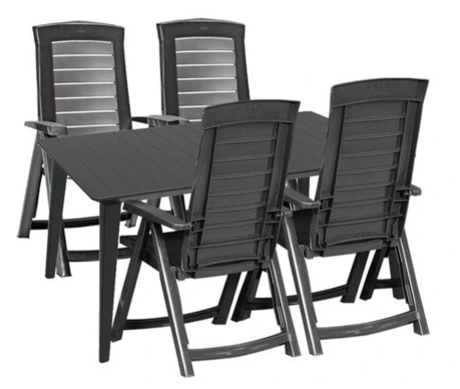 Hecht JARDIN GRAPHITE 4 - stôl a 4ks polohovacie stoličky, plast