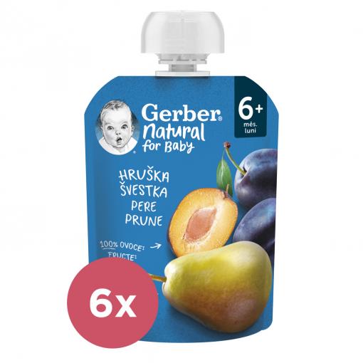 6x GERBER Natural kapsička hruška a slivka 90 g