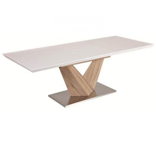 DURMAN DS/BI - jedálenský stôl 160-220x90x75 cm, dub sonoma / biela extra vysoký lesk