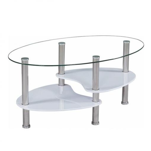 AXEL NEW vystavený kus - konferenčný stolík biela lesk/sklo číre tvrdené