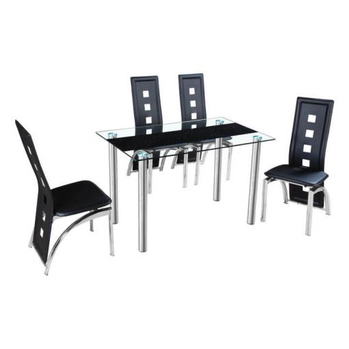 ESTER - stôl jedálenský oceľ/tvrdené sklo číre+čierne