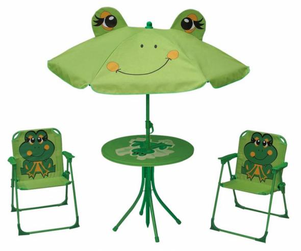 SET LEQ MELISENDA Rana, ŽABA - Set záhradný,zelený- slnečník 105 cm, stôl 50 cm, 2 stoličky, max. 30kg
