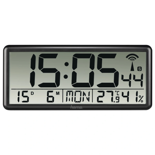 Hama - Jumbo, digitálne nástenné hodiny, riadené rádiovým signálom, čierne