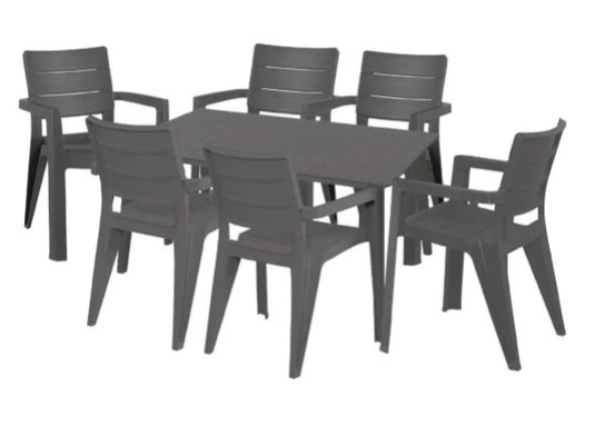 Hecht ANEGADA GRAPHITE 6 vystavený kus - stôl a 6ks pevné stoličky, plast farba grafit