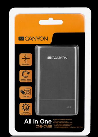 Canyon - Čítačka pamäťových kariet/USB 2.0 HUB šedá