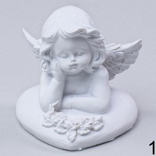 Anjel na srdiečku biely s podopretým lícom 8cm - Dekorácia