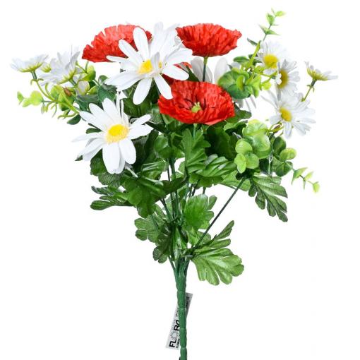 Kytica margaréta + červené maky 41cm - Umelé kvety