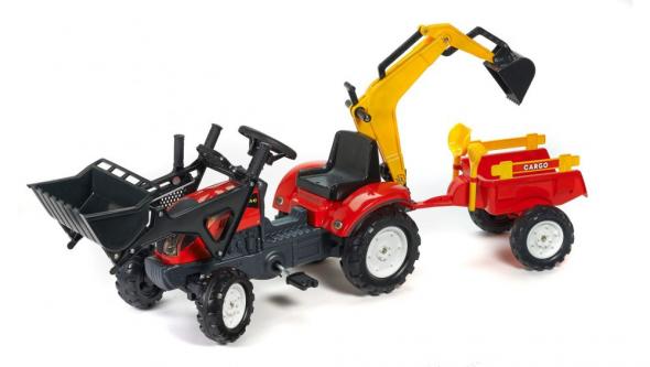 FALK Šľapací traktor Ranch Trac červený s nakladačom, vlečkou, rýpadlom a lopatkou s hrabličkami - Šľapadlo