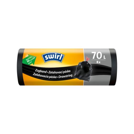 Swirl - Vrecia extra pevné, na odpad, zaťahovacie, čierne, 70 lit., bal. 8 ks