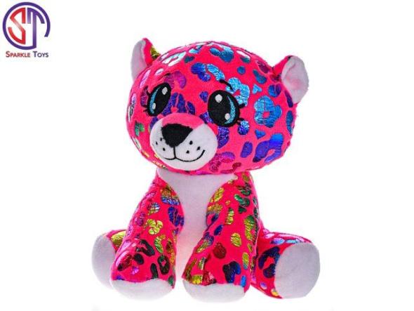 MIKRO -  Leopard Rainbow Star Sparkle plyšový farebný 16cm sediaci - Plysová hracka