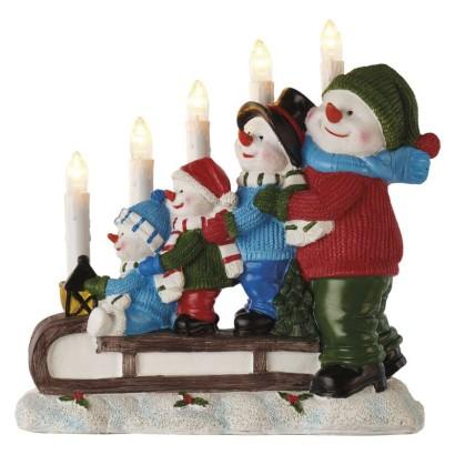 Emos LED svietnik – snehuliaci na saniach 24cm, 2xAA, teplá biela, časovač - Vianočná dekorácia