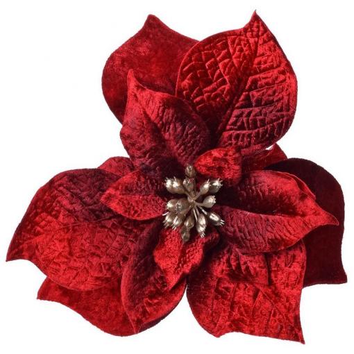Vianočná ruža klip červená 30cm - Umelý kvet