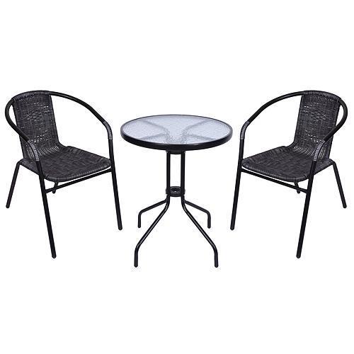 Strend Pro ALESIA AN - Set balkónový = stôl kov tvrdené sklo + 2ks stolička polyratan šedý