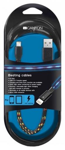 Canyon 1m kábel microUSB/USB, LED svietiaci počas používania, čierny - Prepojovacia dátová šnúra