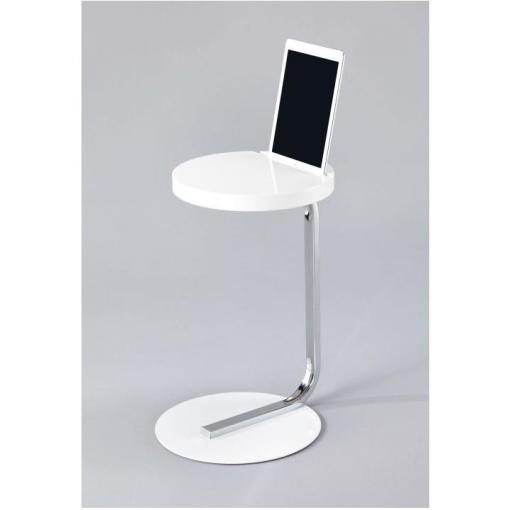 MILANA - Príručný stolík na tablet, biela lesk/chróm