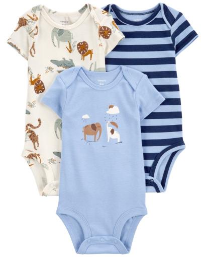 CARTER'S Body krátky rukáv Blue Animals chlapec 3ks 12m/ veľ. 80