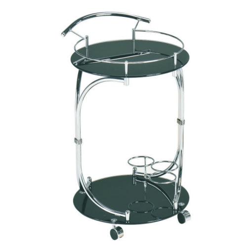 VESNA - Servírovací stolík na kolieskách, chróm/čierne sklo