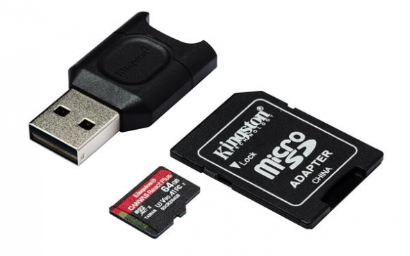 Kingston Canvas React Plus MicroSDXC 64GB Class 10 (r285MB,w165MB) - Pamäťová karta + adaptér (Kit)