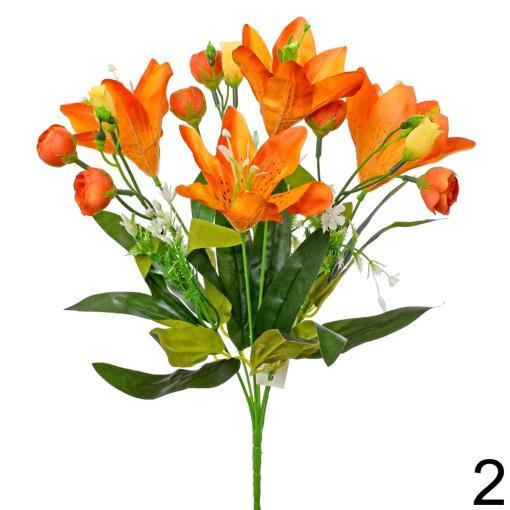 Kytica Ľalia + Ranunculus 35cm oranžová - Umelé kvety