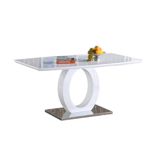 ZARNI BI - jedálenský stôl pevný 150x80x75 cm, biela vysoký lesk / oceľ