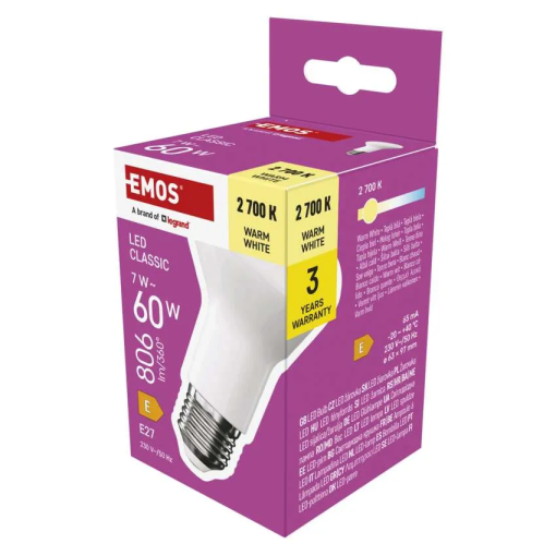 Emos Classic R63 7W E27 806lm teplá biela - LED žiarovka