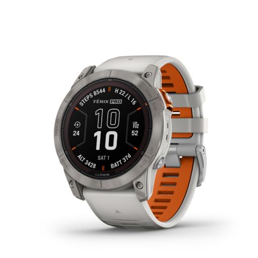 Garmin fenix 7X Pro Sapphire Solar, Titanium, Fog Gray/Ember Orange Band - prémiové multišportové GPS hodinky