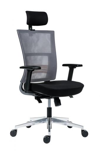 NEXT CI/SE - Kancelárska stolička, čalunený sedák čierna látka / operadlo šedá sieťovina