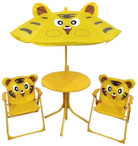 SET LEQ MELISENDA Tigre, TIGER - Set záhradný, žltý- slnečník 105 cm, stôl 50 cm, 2 stoličky, max. 30kg
