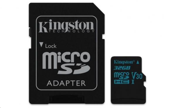 Kingston Canvas Go MicroSDHC 32GB Class U3 UHS-I V30 (r90MB,w45MB) - Pamäťová karta + adaptér