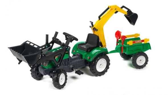 FALK Šľapací traktor Ranch Trac zelený s nakladačom, vlečkou, rýpadlom a lopatkou s hrabličkami - Šľapadlo