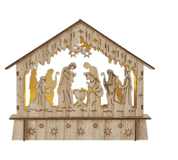 Emos LED vianočný betlehem drevený, 15cm, 2xAA, vnútorný, teplá biela, časovač - Vianočná dekorácia