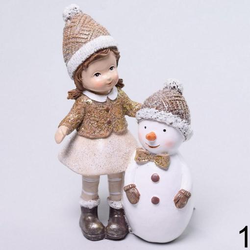 Dievča so snehuliakom v čapici 9x5,5x15cm polyres - Dekorácia