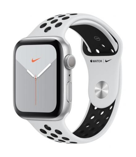 Apple Watch Nike Series 5 GPS, 44mm Silver Aluminium Case with Pure Platinum/Black Nike Sport Band - - Smart hodinky