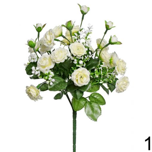 Kytica mini ruža biela 33 cm - Umelé kvety