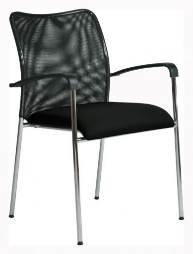 SPIDER vystavený kus - konferenčná stolička, čierna sieť na operadle, čalúnenie na sedáku látka Dora, oceľový rám chrómovan